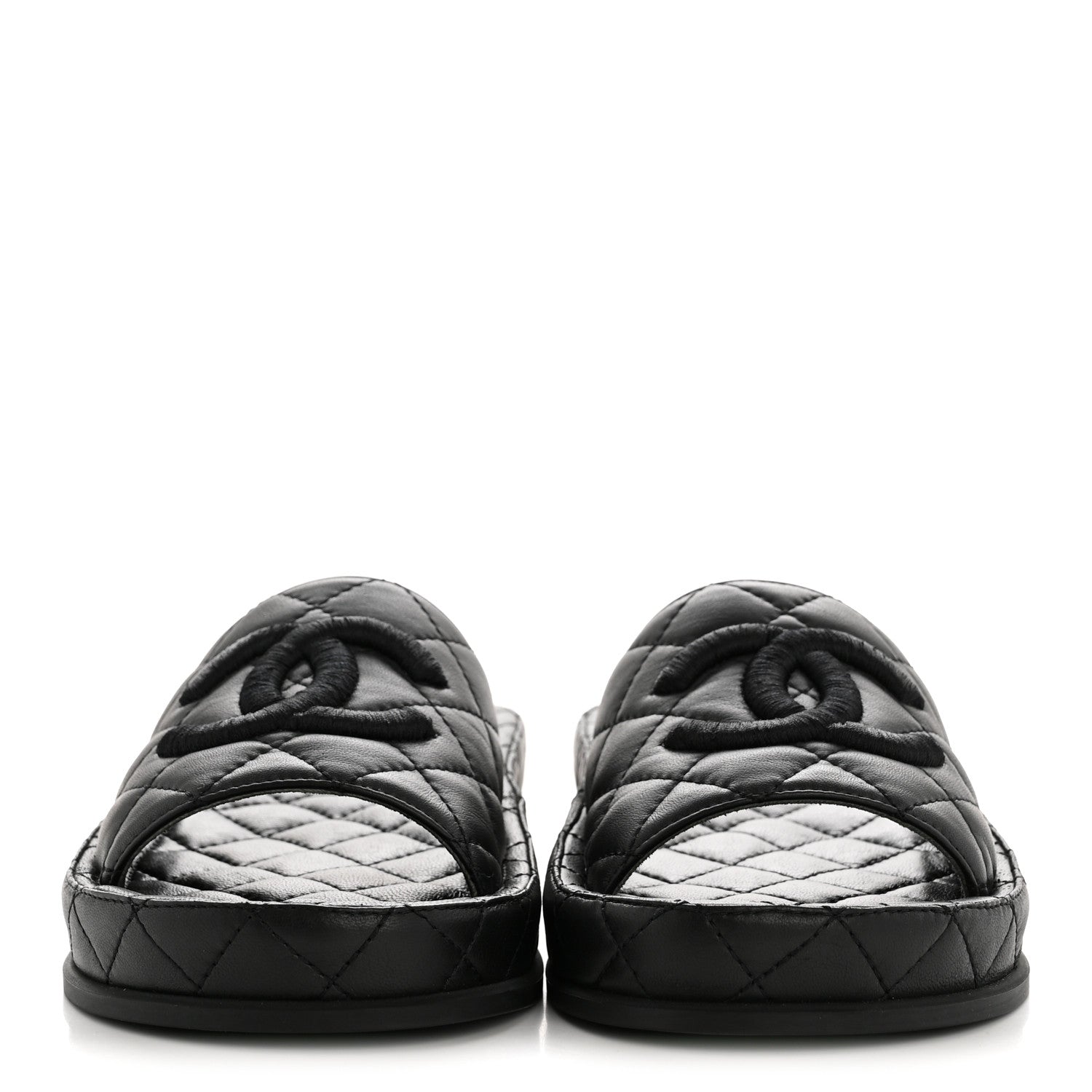CHANEL LAMBSKIN QUILTED CC MULE SANDAL BLACK