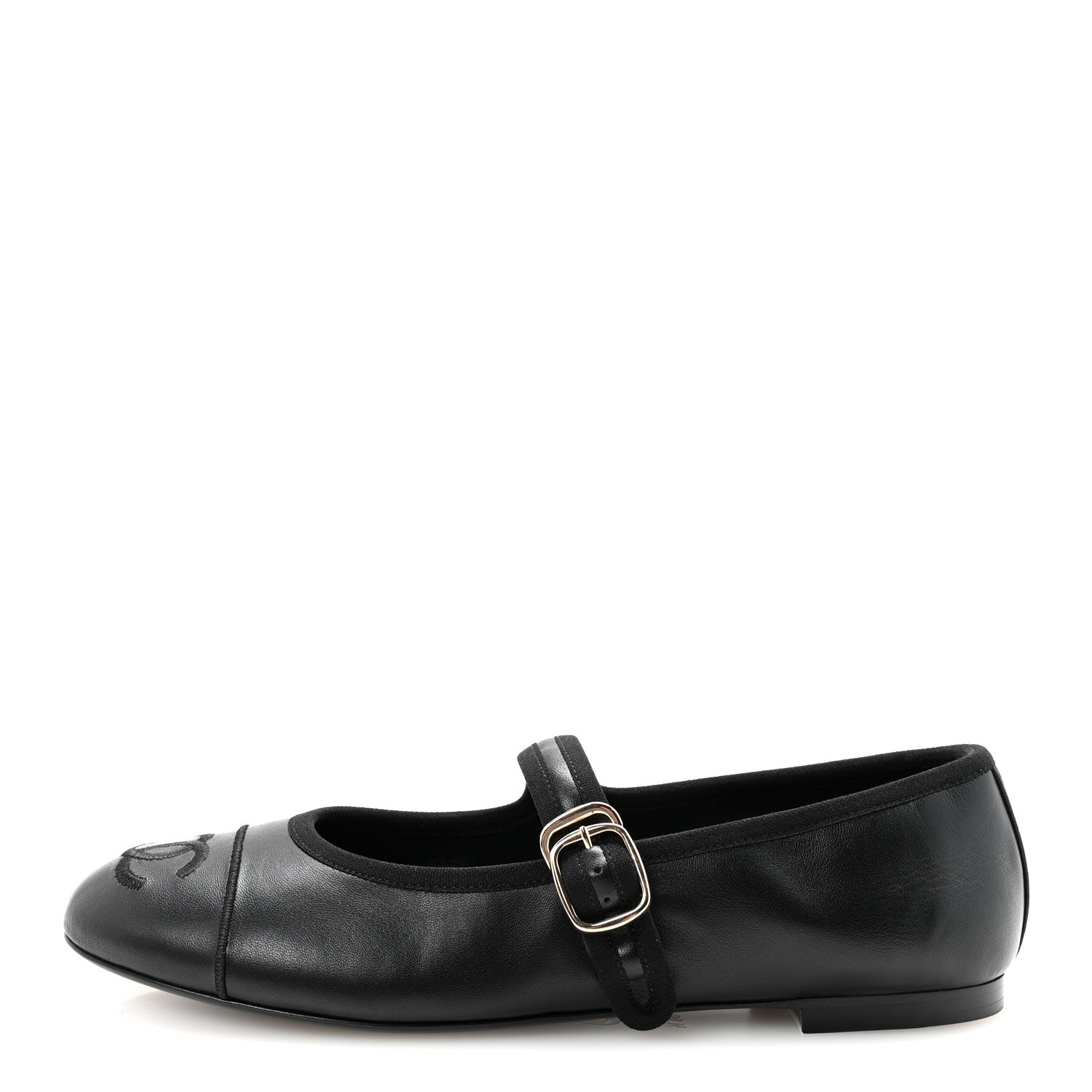 CHANEL PEARL STUDDED MARY JANE FLATS LAMBSKIN BLACK