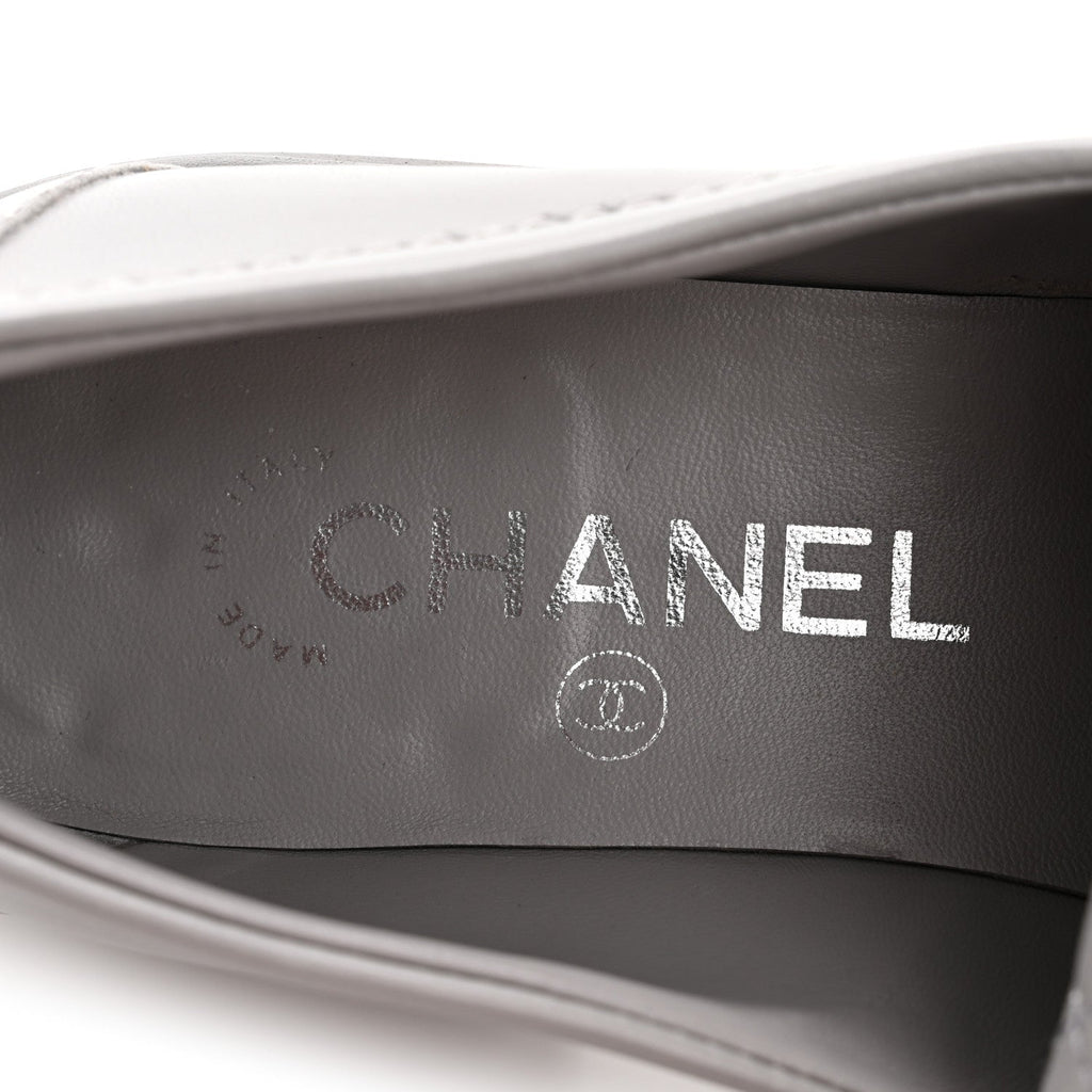 CHANEL CC TURNLOCK LOAFERS QUILTED LEATHER GREY SHW