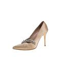 Manolo Blahnik Satin Jewel Nadira Pointed Toe Pumps - Beige/Nude