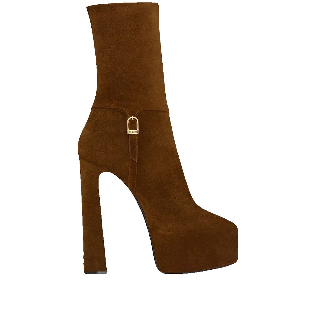 Saint Laurent Platform Block-Heel Lambskin Boots - Brown
