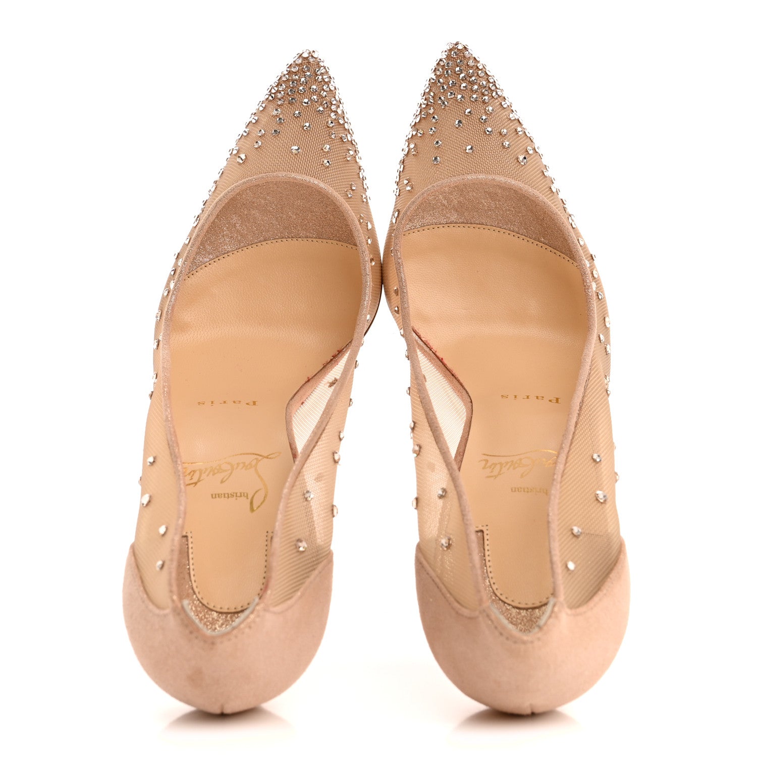CHRISTIAN LOUBOUTIN SUEDE LAME CRYSTAL STRASS FOLLIES PUMP LIGHT SILK SILVER GLITTER