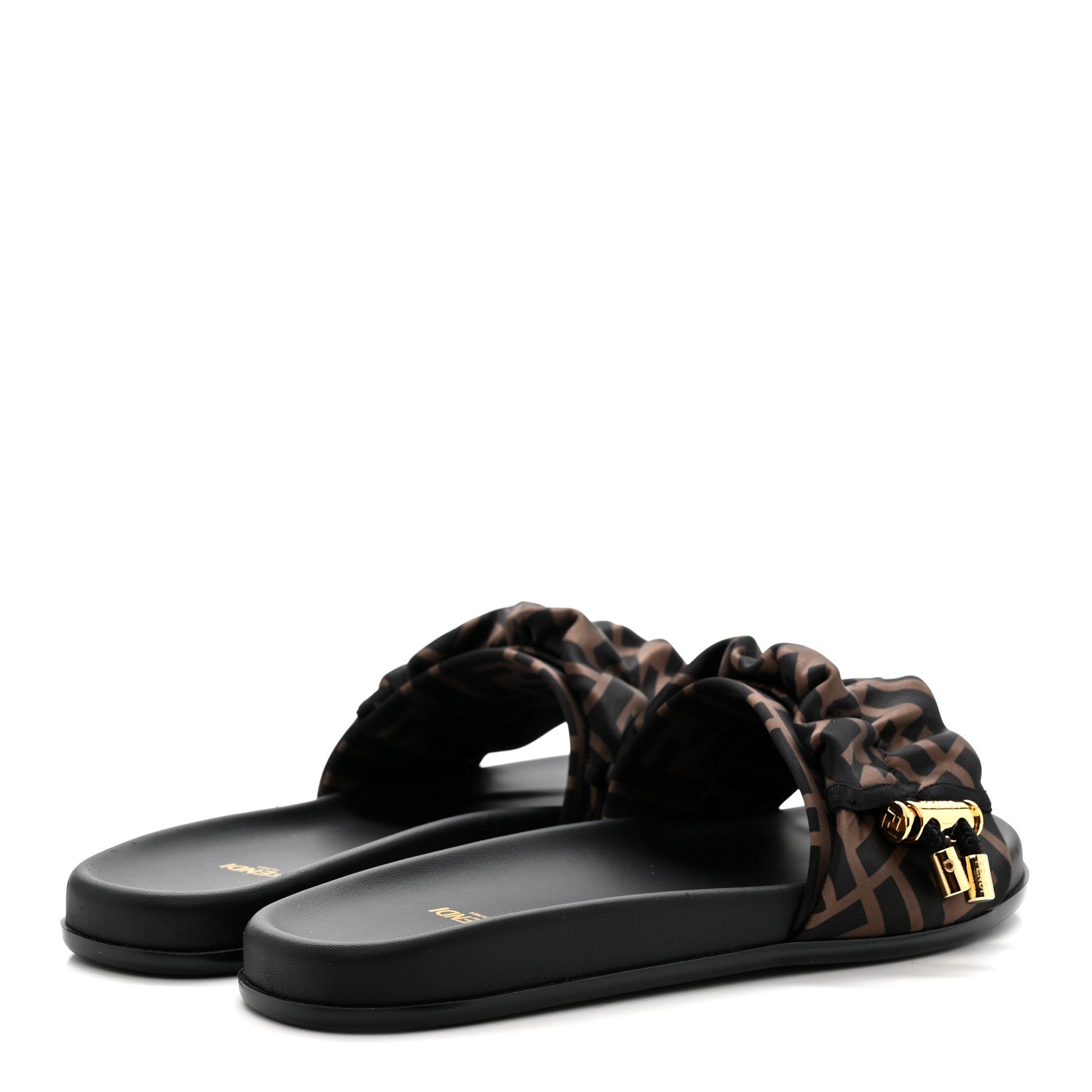 FENDI FEEL SATIN SLIDE SANDALS BLACK & WHITE