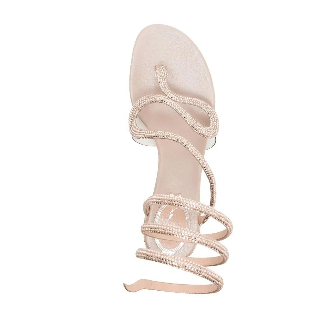 René Caovilla Snake Pump Sandal - Pink/Nude