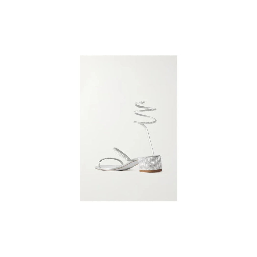 René Caovilla Cleo Crystal-Embellished Satin Sandal - White
