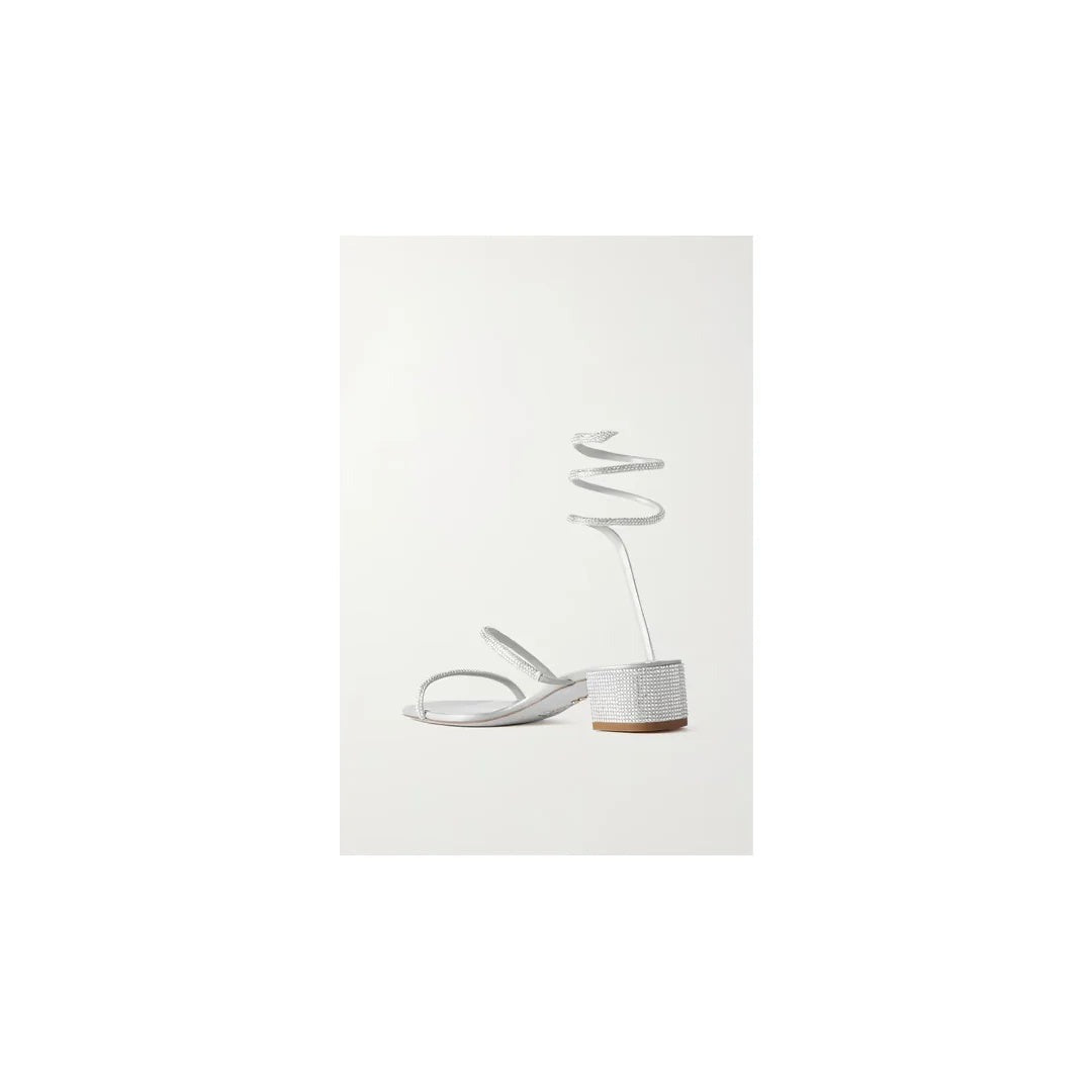 René Caovilla Cleo Crystal-Embellished Satin Sandal - White