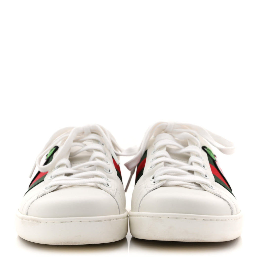 GUCCI CALFSKIN CROCODILE WEB ACE SNEAKERS WHITE GREEN
