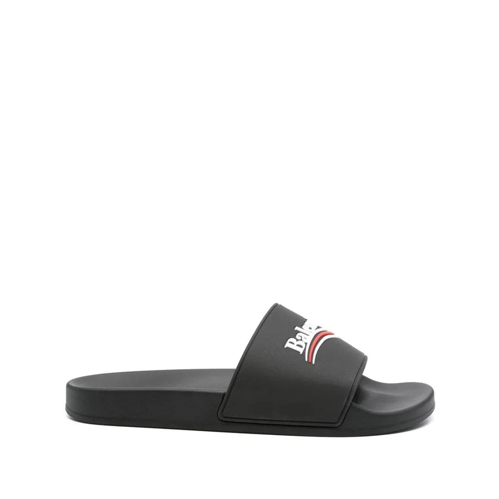 Balenciaga Logo-Embossed Pool Slides - Black