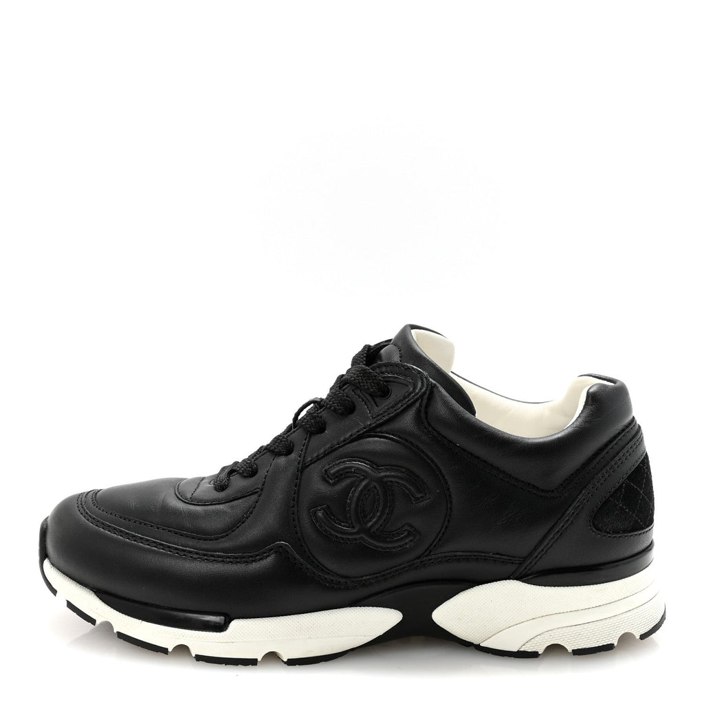CHANEL TWEED SUEDE CALFSKIN CC SNEAKERS NAVY & BLACK