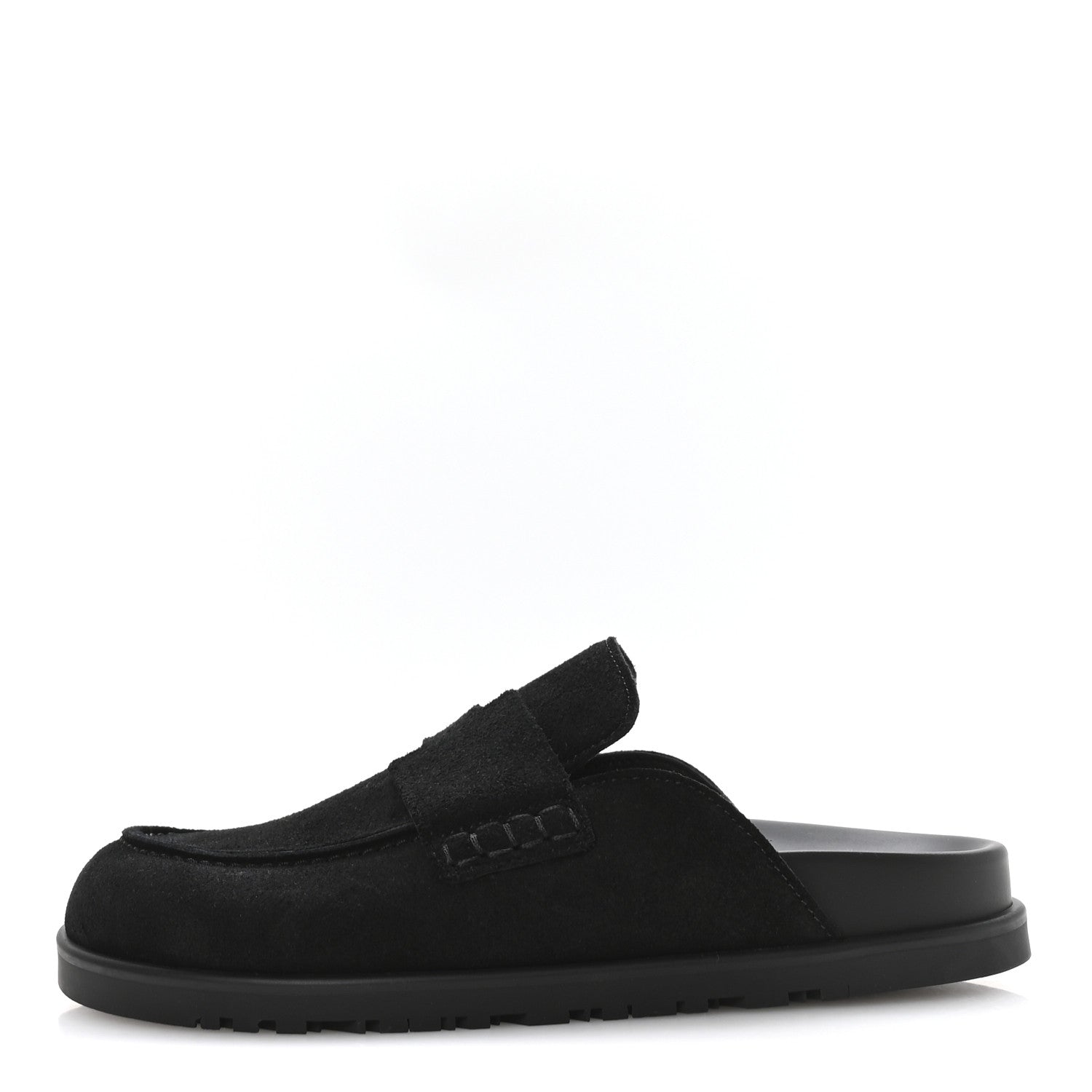 HERMÈS HERMES SUEDE CALFSKIN GO MULE BLACK WITH WHITE SHEARLING