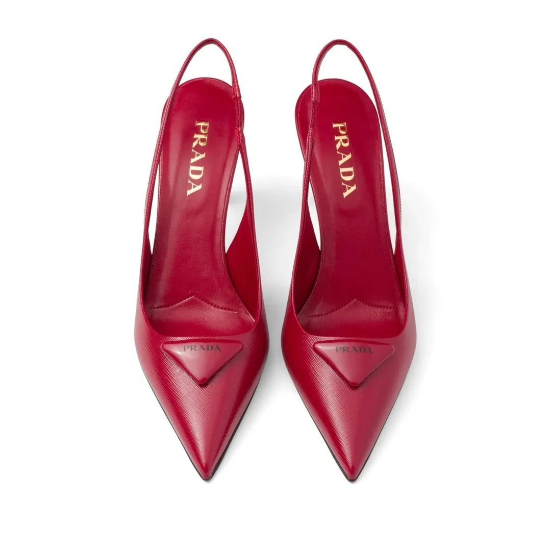 Prada Spazzolato Triangle Logo Slingback Pumps Ananas - Red