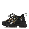 GUCCI FLASHTREK MESH CALFSKIN REMOVABLE CRYSTALS SNEAKERS SILVER