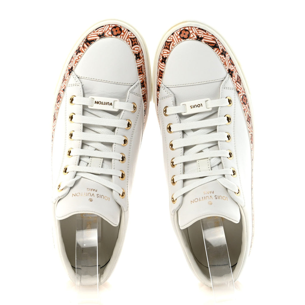 LOUIS VUITTON CALFSKIN MONOGRAM RUN AWAY SNEAKER WHITE WHITE & GOLD