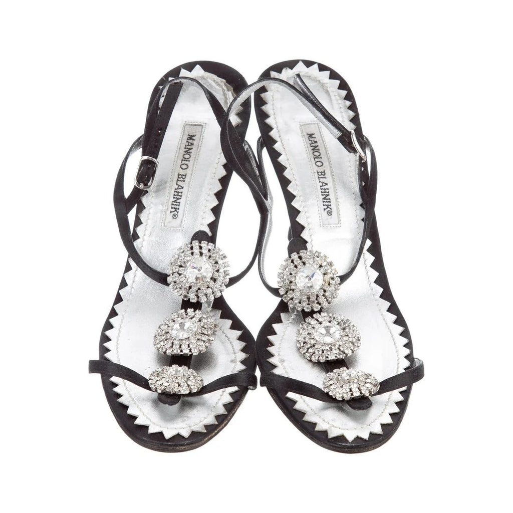 Manolo Blahnik Cigaurasli Bow-Embellished Slingback Sandals - Black