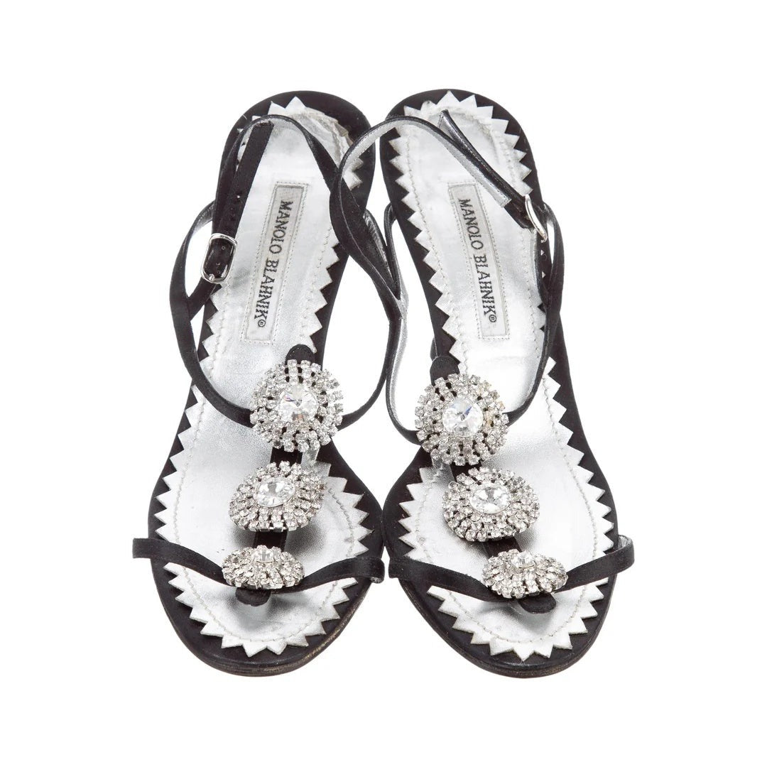 Manolo Blahnik Cigaurasli Bow-Embellished Slingback Sandals - Black