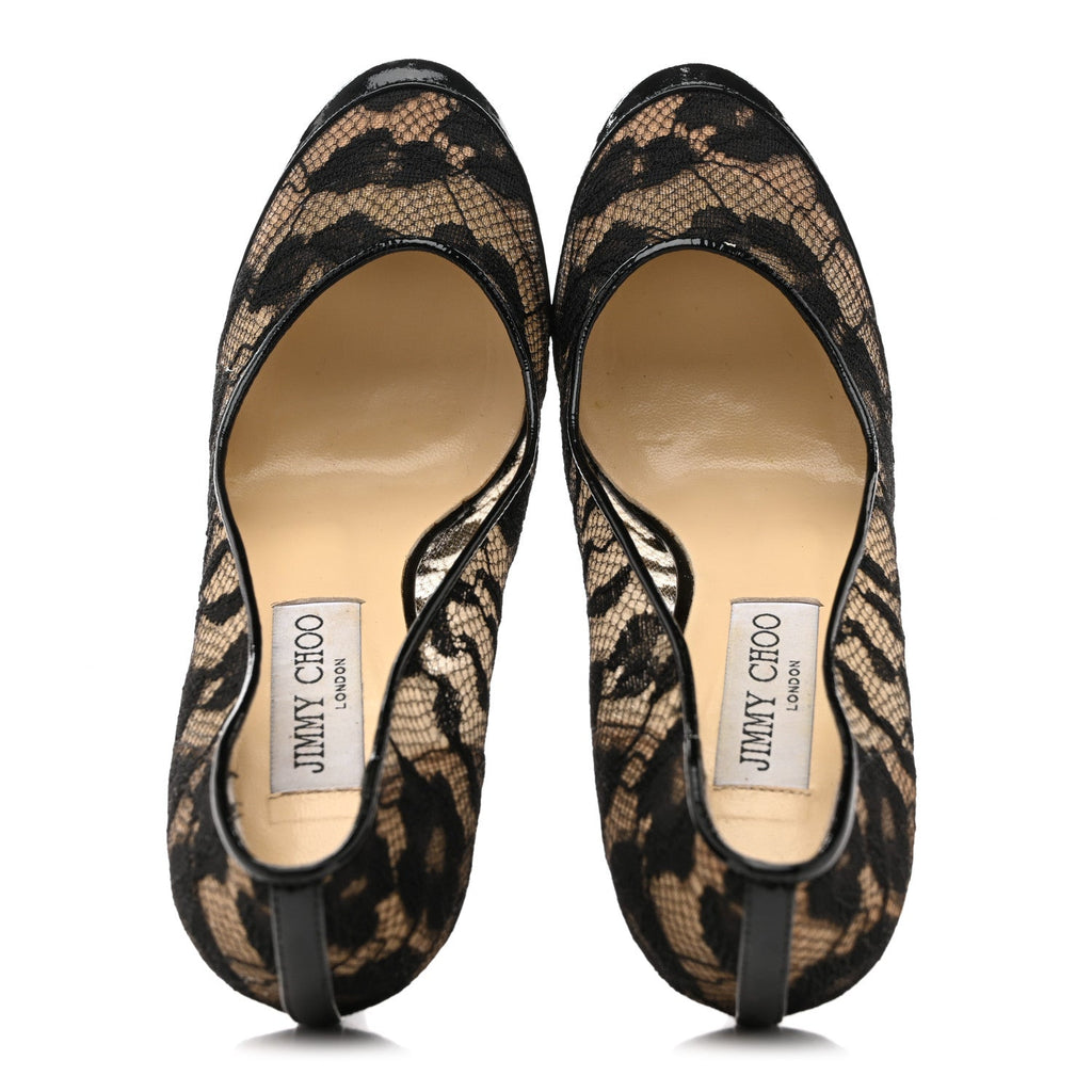 JIMMY CHOO ROMY POINTED TOE LEATHER PUMPS BLACK PATENT