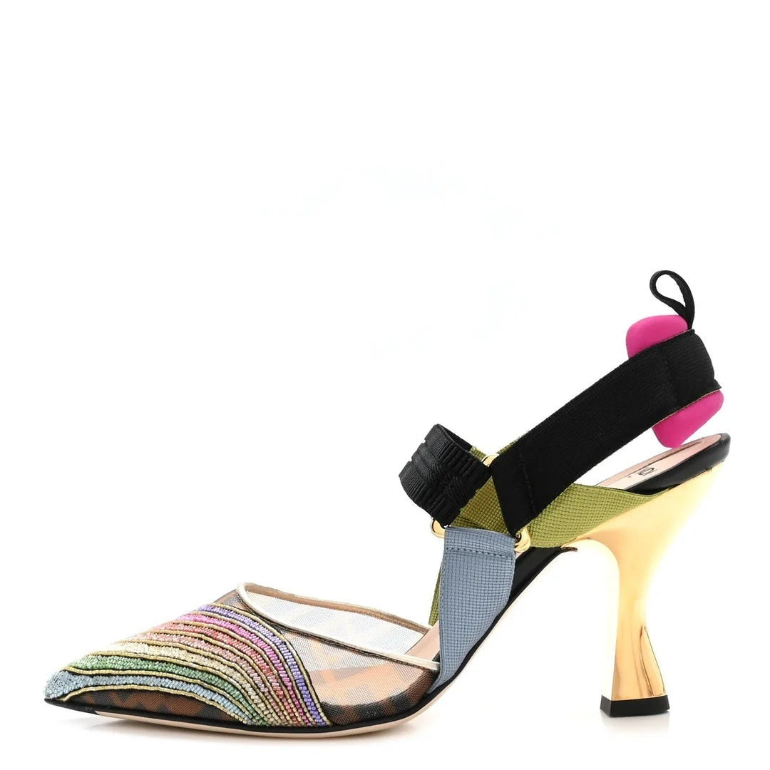 Fendi FF Technical Mesh Colibri Low Heel Ankle Boot Black - Multicolor/Brown