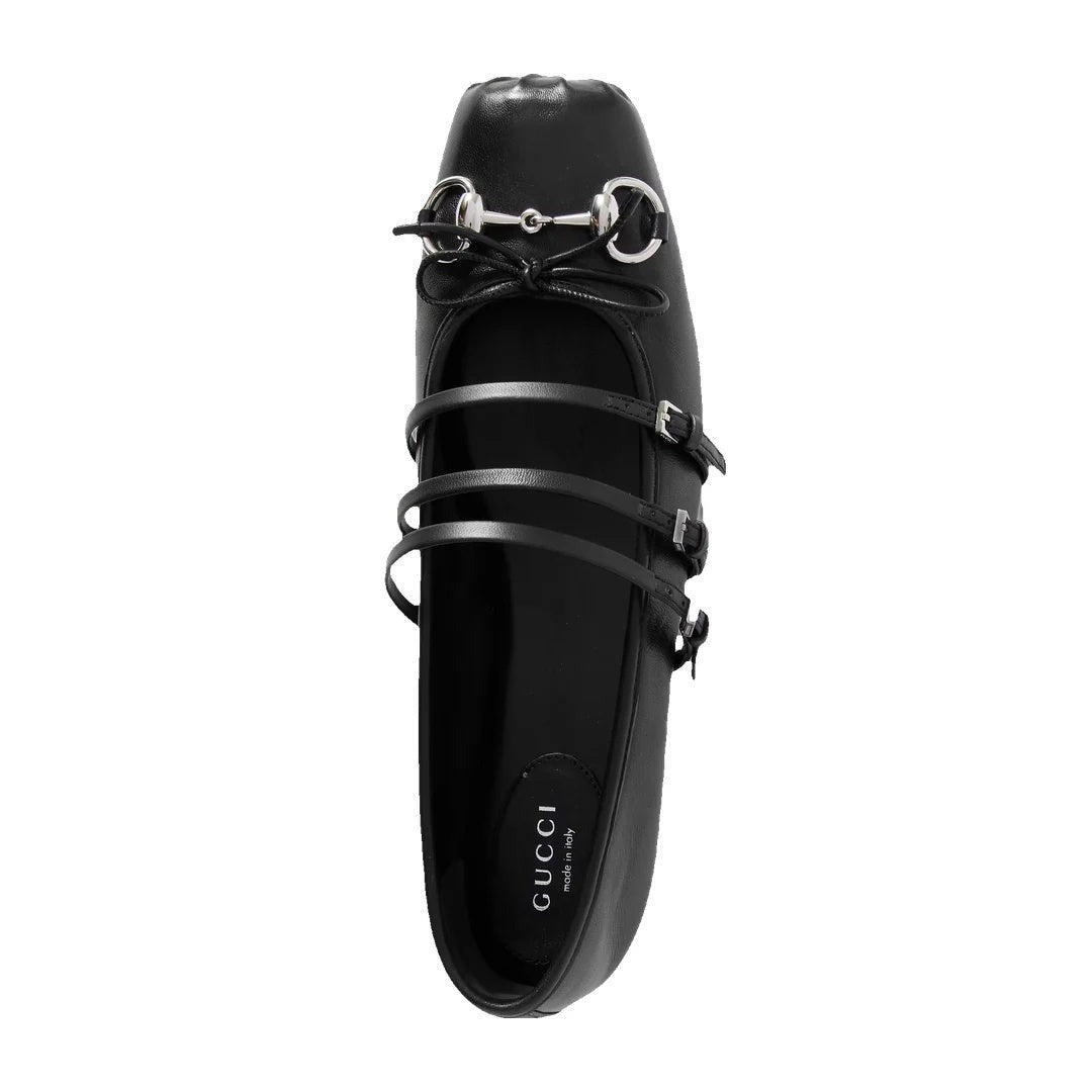 Gucci Horsebit Leather Ballet Flats - Black