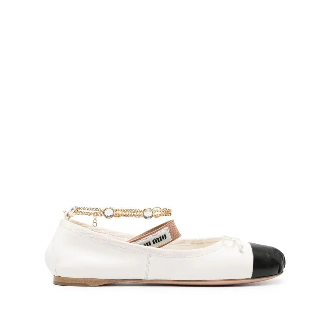 Miu Miu Nappa Ruched Ballet Flats - White and black