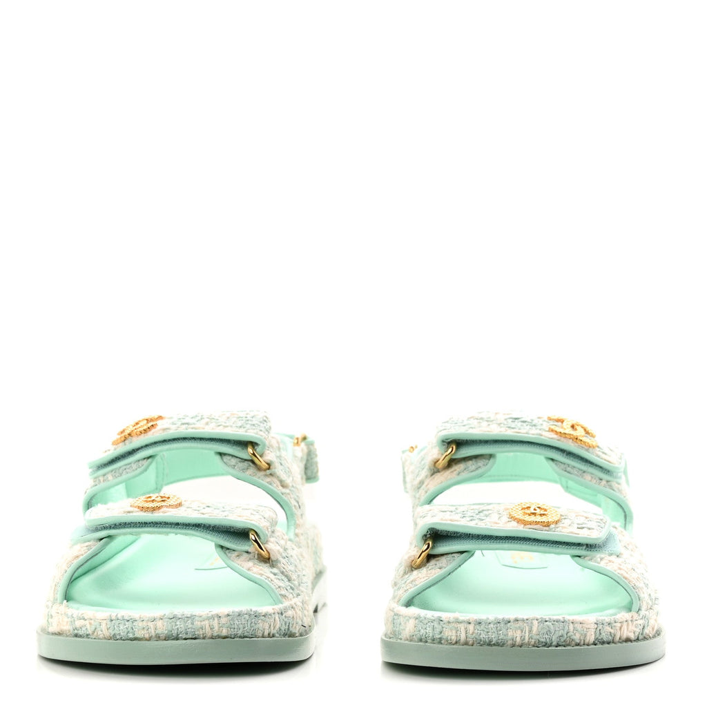 CHANEL TWEED BLUE DAD SANDALS