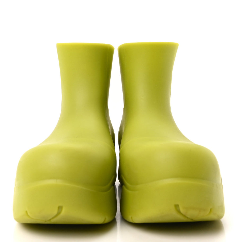 BOTTEGA VENETA PUDDLE RUBBER ANKLE BOOTS KIWI WHITE & TRANSPARENT