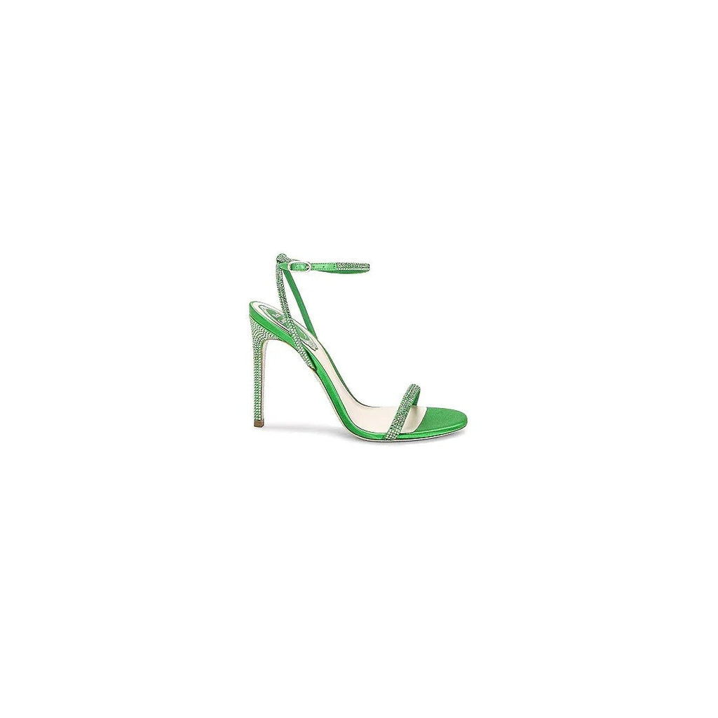 René Caovilla Ellabrita Embellished-Strap Heeled Sandal - Green