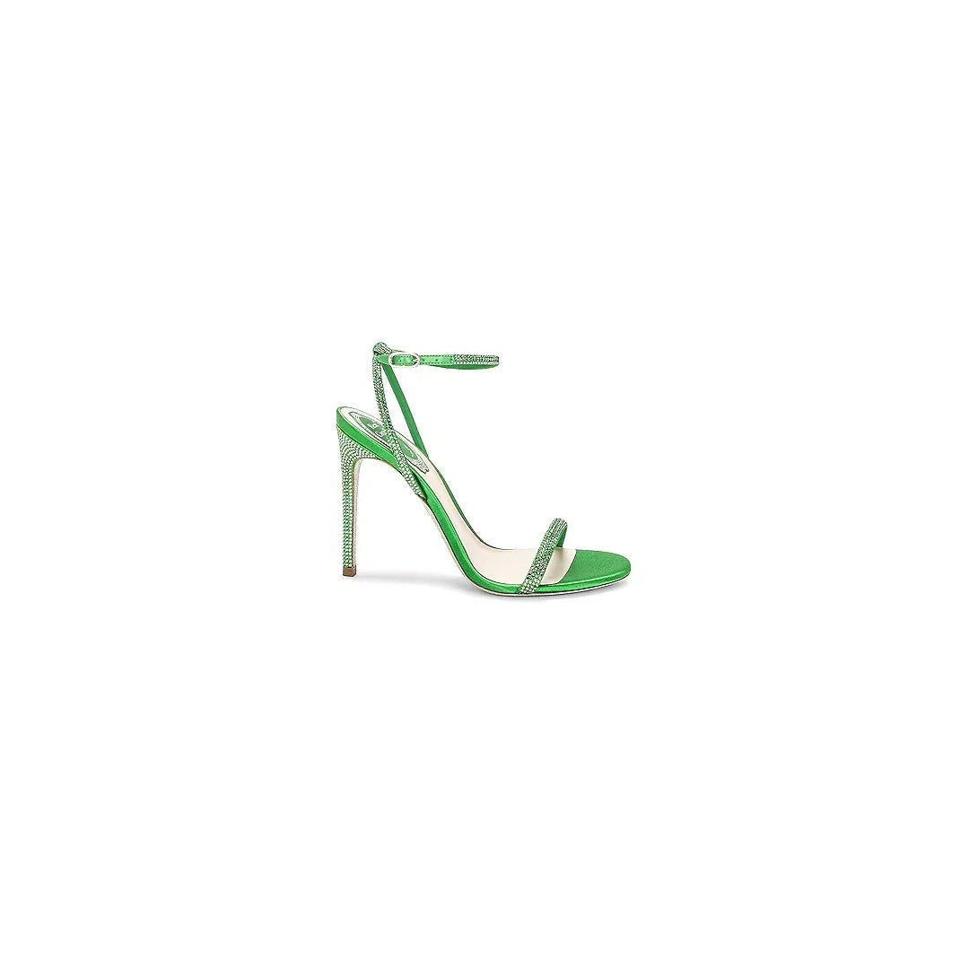 René Caovilla Ellabrita Embellished-Strap Heeled Sandal - Green