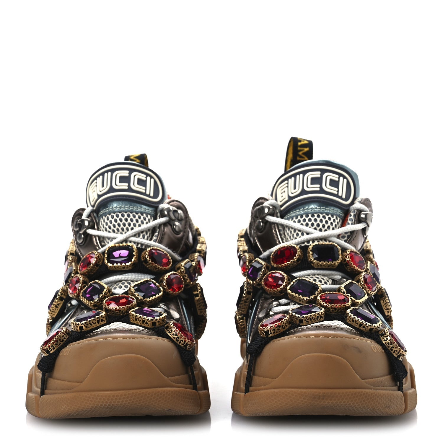 GUCCI FLASHTREK MESH CALFSKIN REMOVABLE CRYSTALS SNEAKERS WHITE