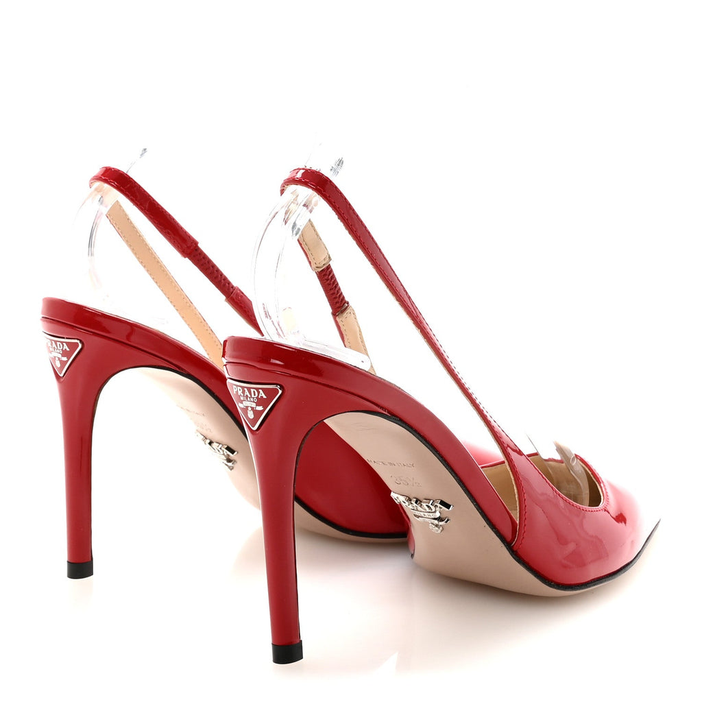 LOUIS VUITTON LAMBSKIN PATENT ROMY SLINGBACK PUMPS RED