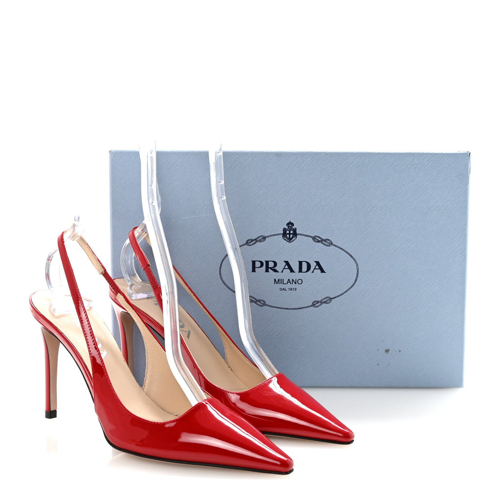 LOUIS VUITTON LAMBSKIN PATENT ROMY SLINGBACK PUMPS RED