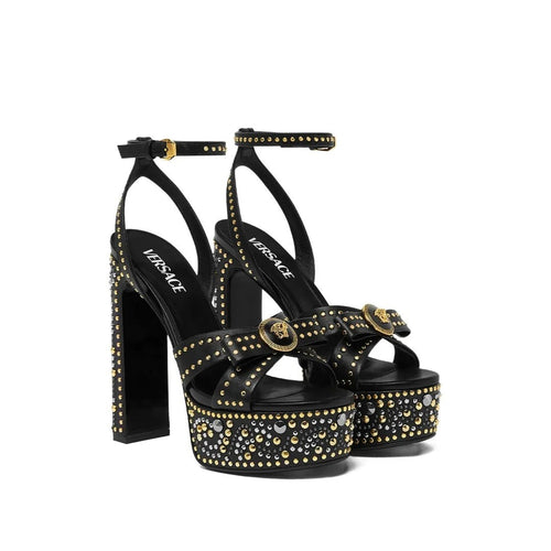 Versace 120mm La Medusa Espadrille Platform Sandals - Black with gold studs