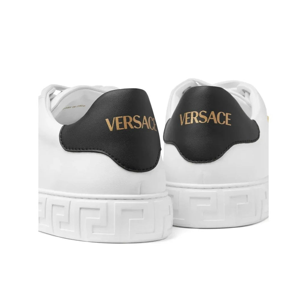 Versace Leather Sneakers With Greek Embroidery - White/Black/Gold
