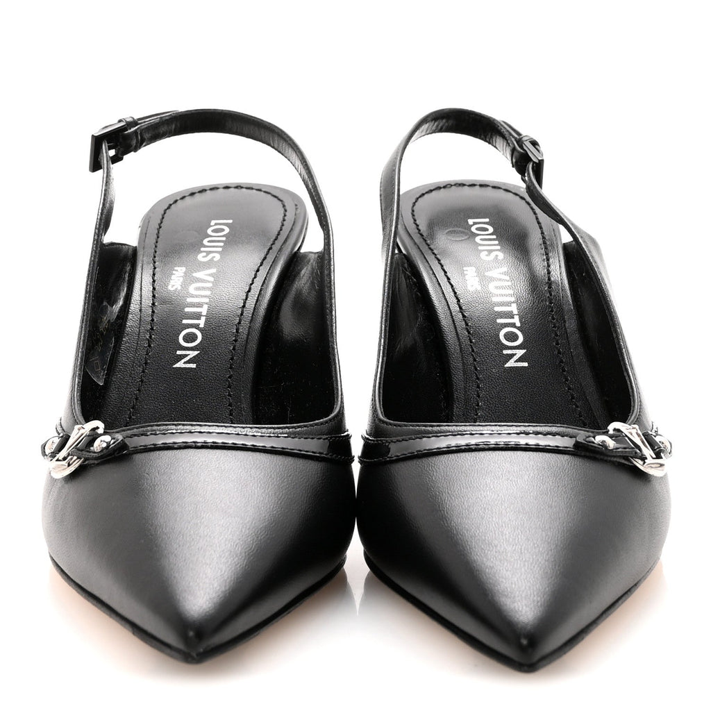 LOUIS VUITTON LAMBSKIN PATENT ROMY SLINGBACK PUMPS BLACK