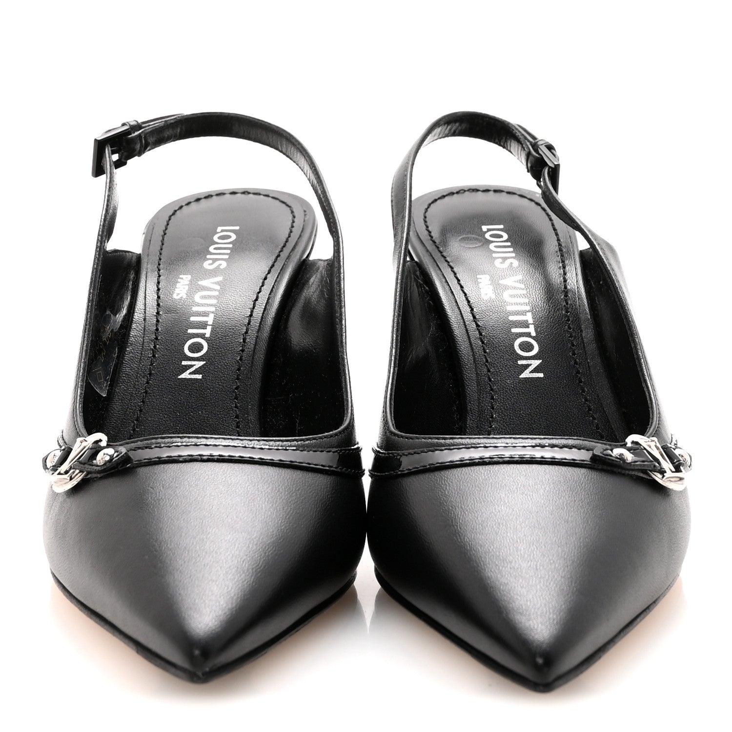 LOUIS VUITTON LAMBSKIN PATENT ROMY SLINGBACK PUMPS BLACK