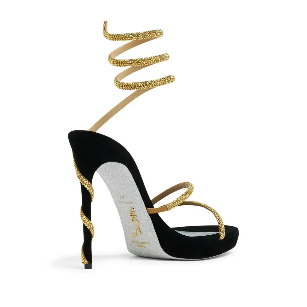 René Caovilla Cleo 40mm Crystal-Embellished Sandal - Black/Gold