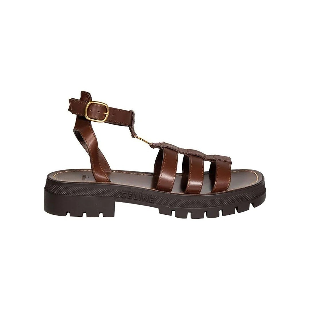 Celine Triomphe Leather Sandal - Dark Brown
