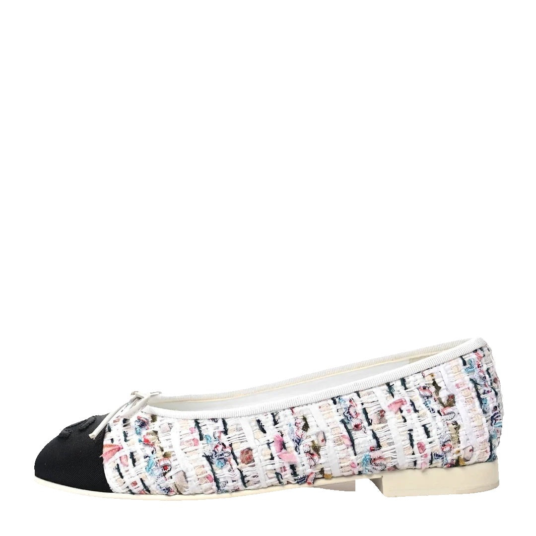 Chanel Tweed Grosgrain Cap Toe CC Ballerina Flat Pink - Pink/Multicolor White