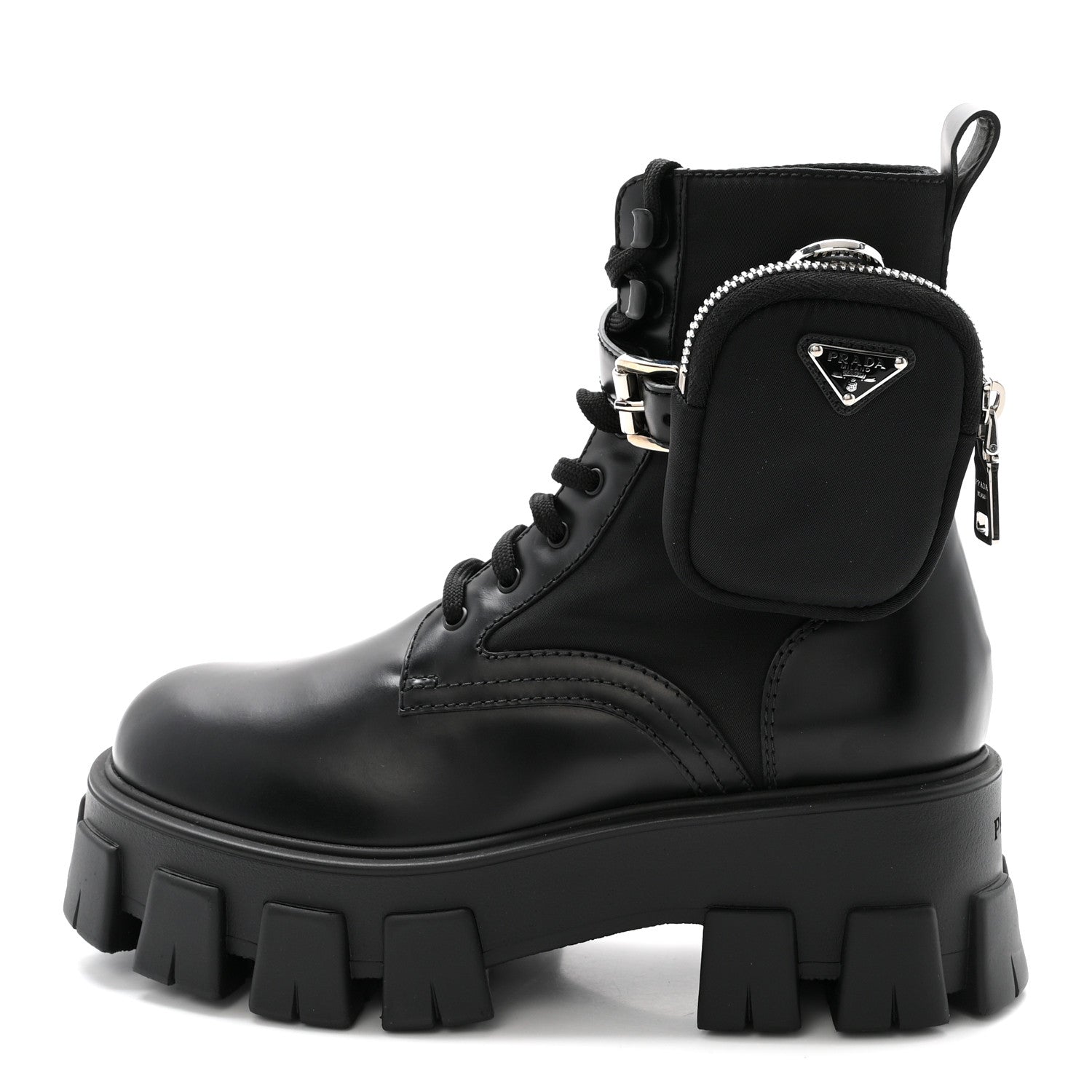 PRADA MONOLITH NYLON POUCH POCKET BOOTS BLACK