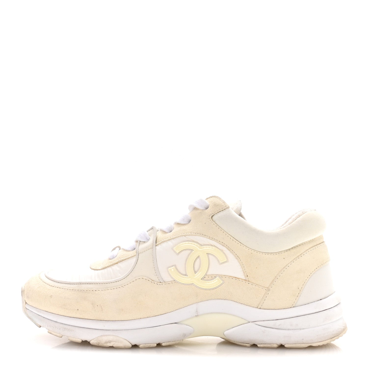 CHANEL FABRIC SUEDE CALFSKIN CC SNEAKERS PINK BEIGE PINK & WHITE