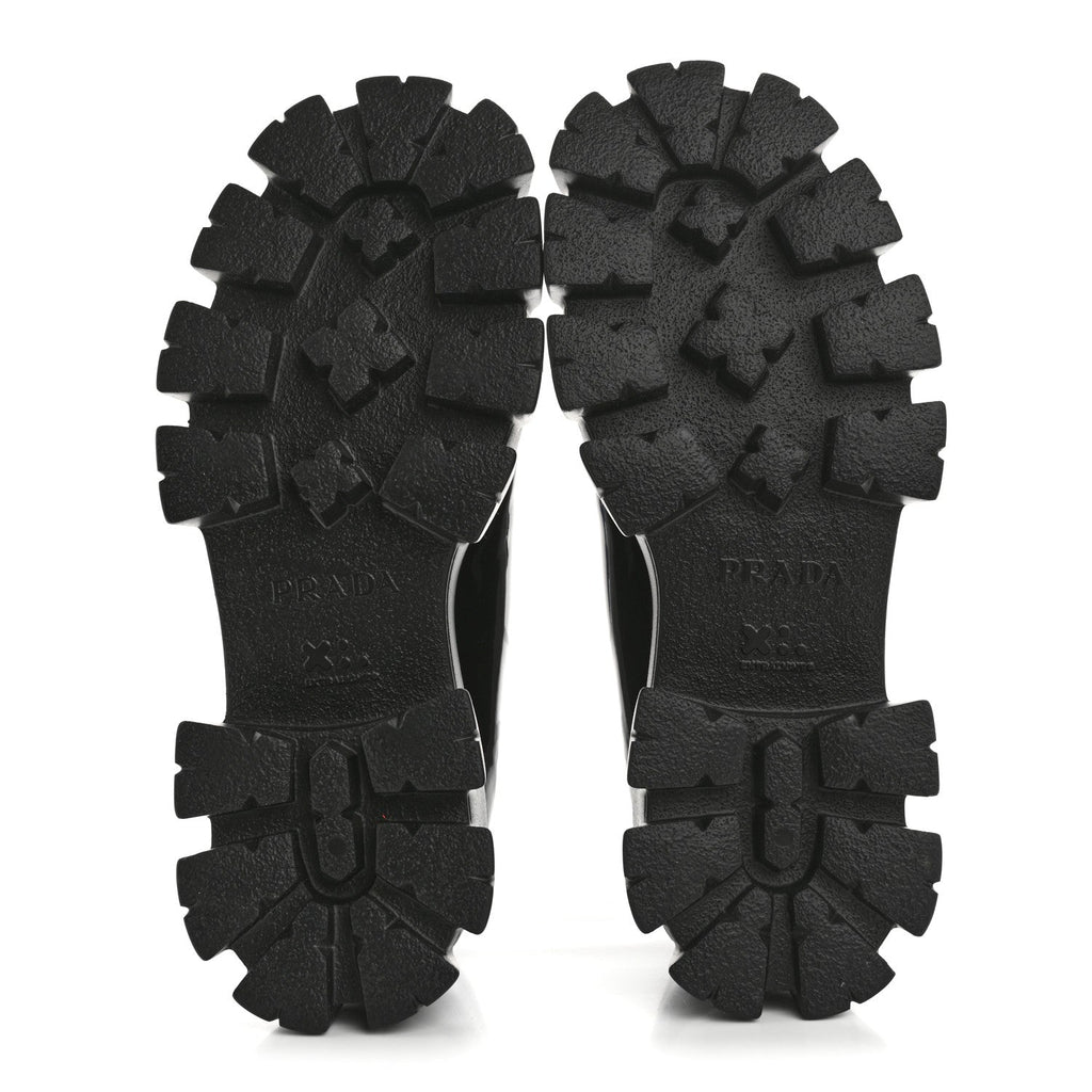 PRADA MONOLITH DERBY LOAFERS BLACK PATENT BLACK