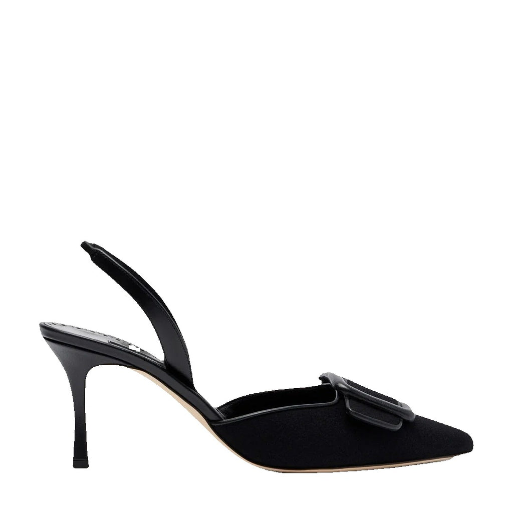 Manolo Blahnik Mayslibi 70 Buckled Leather-Trimmed Velvet Slingback Pumps - Black
