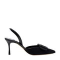 Manolo Blahnik Mayslibi 70 Buckled Leather-Trimmed Velvet Slingback Pumps - Black