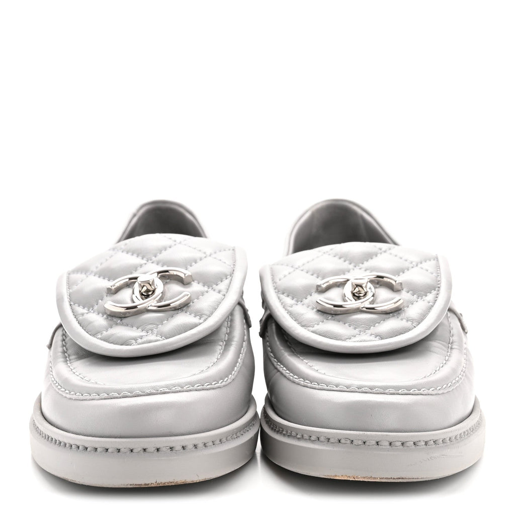 CHANEL CC TURNLOCK LOAFERS QUILTED LEATHER GREY SHW