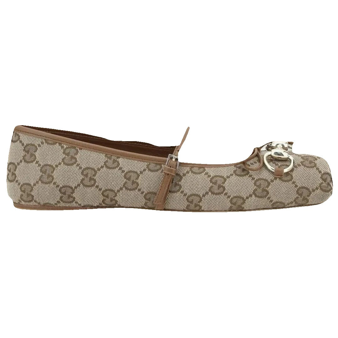 Gucci Shearling Ballerinas - GG Beige/Ebony