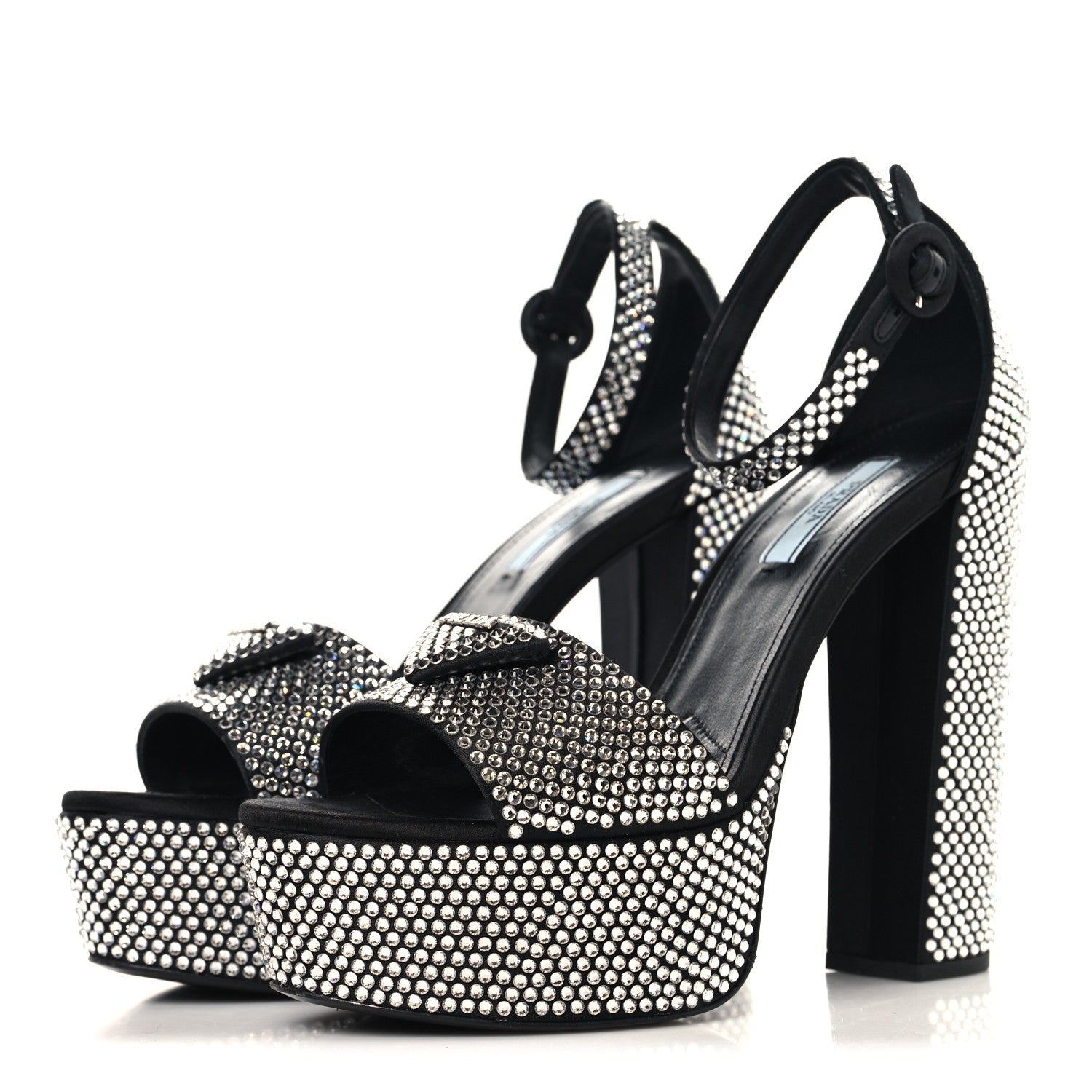 PRADA SATIN CRYSTAL TRIANGLE LOGO PLATFORM SANDALS CRISTAL YELLOW