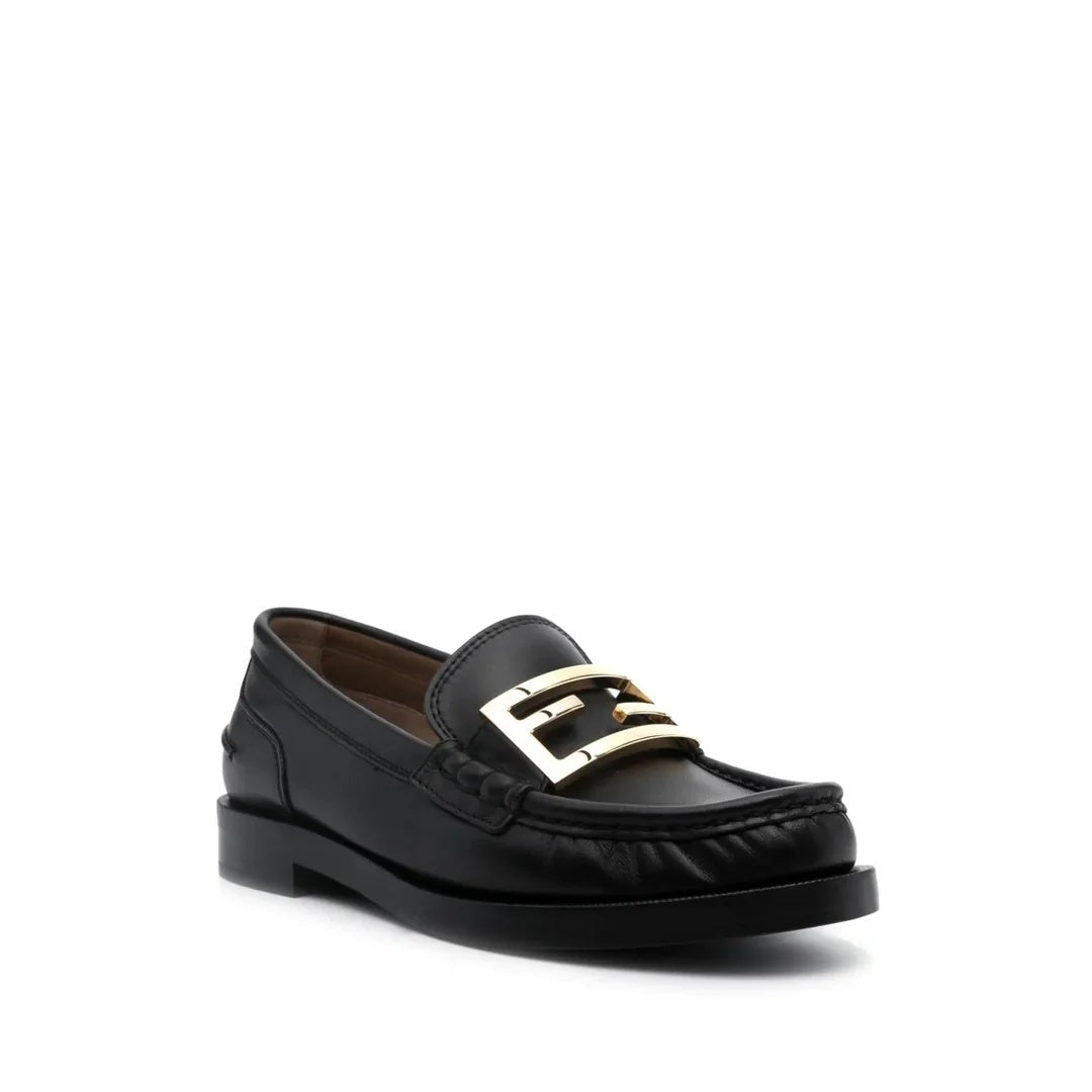 Fendi FF Logo Ruched Loafers - Black