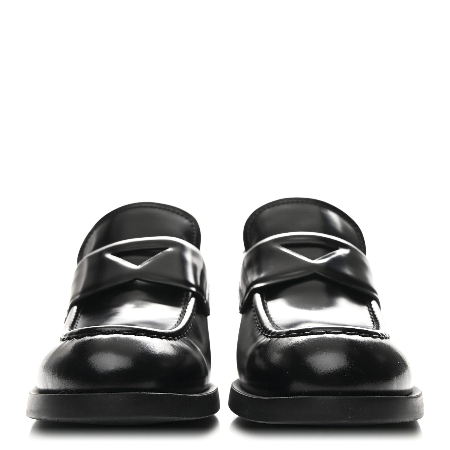 PRADA SPAZZOLATO TRIANGLE LOGO MONOLITH POINTY LOAFERS BLACK