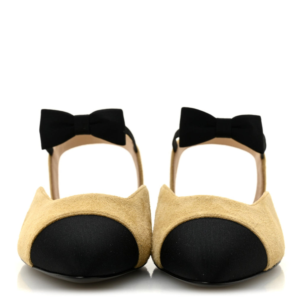 CHANEL SUEDE CRYSTAL GROSGRAIN CAP TOE CC SLINGBACK FLATS PINK GOLD BLACK (ALL BLACK, NO CAP TOE CONTRAST)