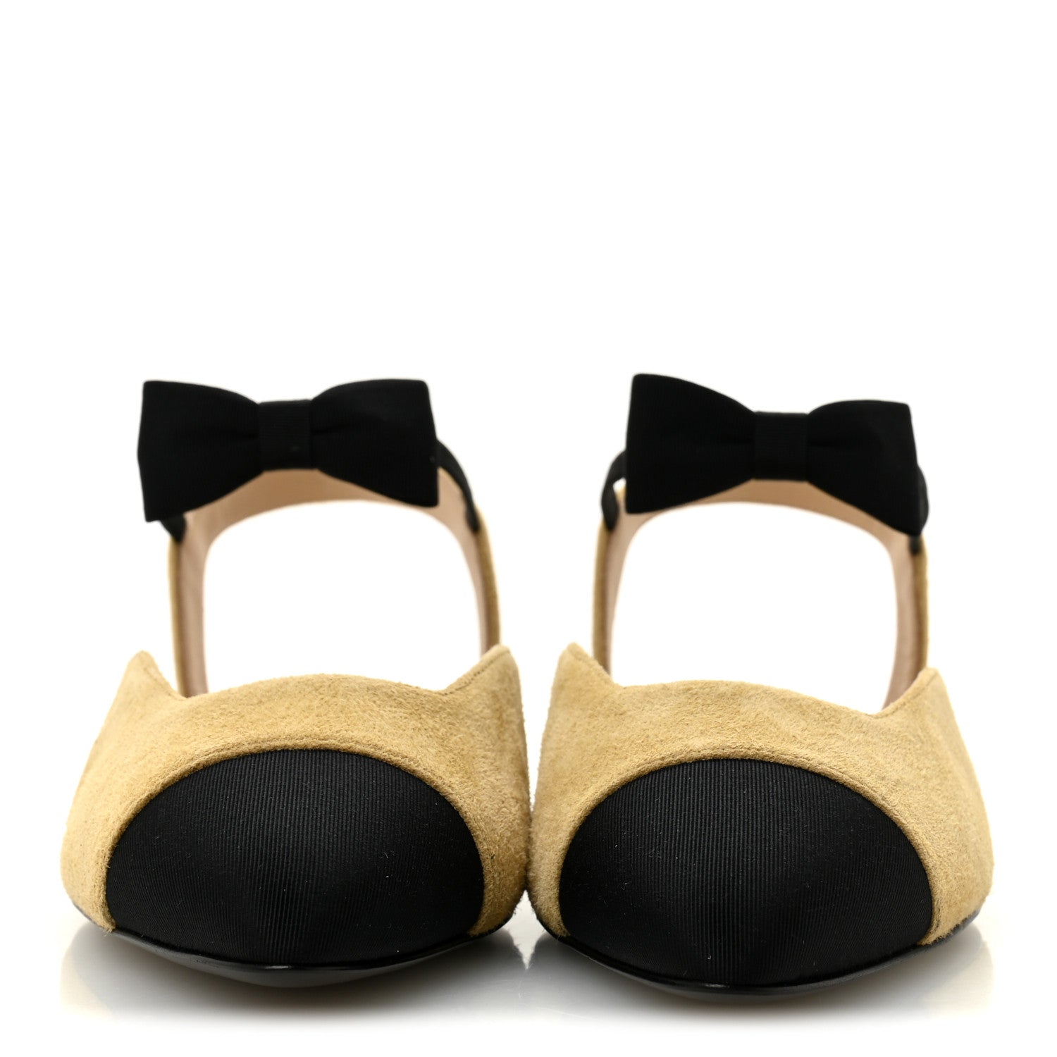 CHANEL SUEDE CRYSTAL GROSGRAIN CAP TOE CC SLINGBACK FLATS PINK GOLD BLACK (ALL BLACK, NO CAP TOE CONTRAST)