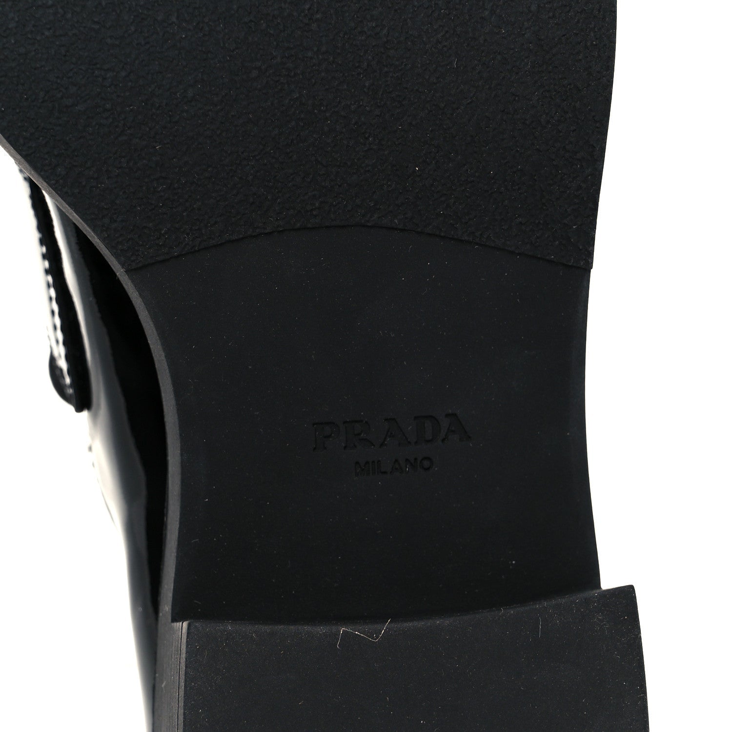 PRADA VERNICE METAL TRIANGLE LOGO LOAFER PUMPS BLACK